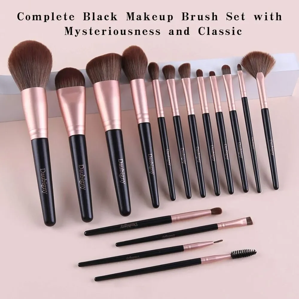 Daubigny 16Pieces Black Complete Premium Synthetic Professional Makeup Brushes